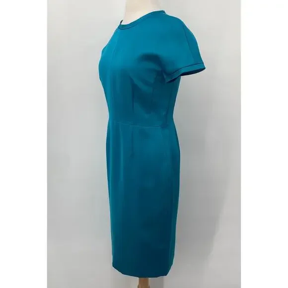 Escada Sheath Dress Knee Length Short Sleeve Teal Blue $1075 MRSP NEW Womens 6
